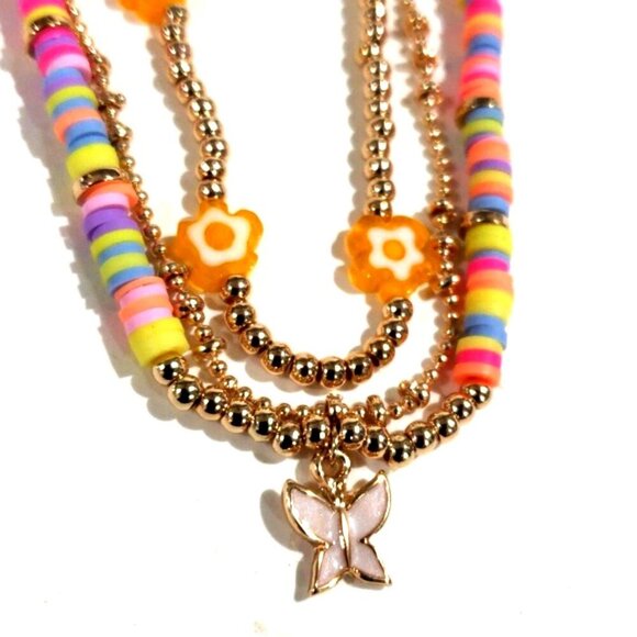 Boho Layered Beaded Bracelet  Colorful Disc Beads, Gold Accents, Butterfly Charm - Picture 3 of 9